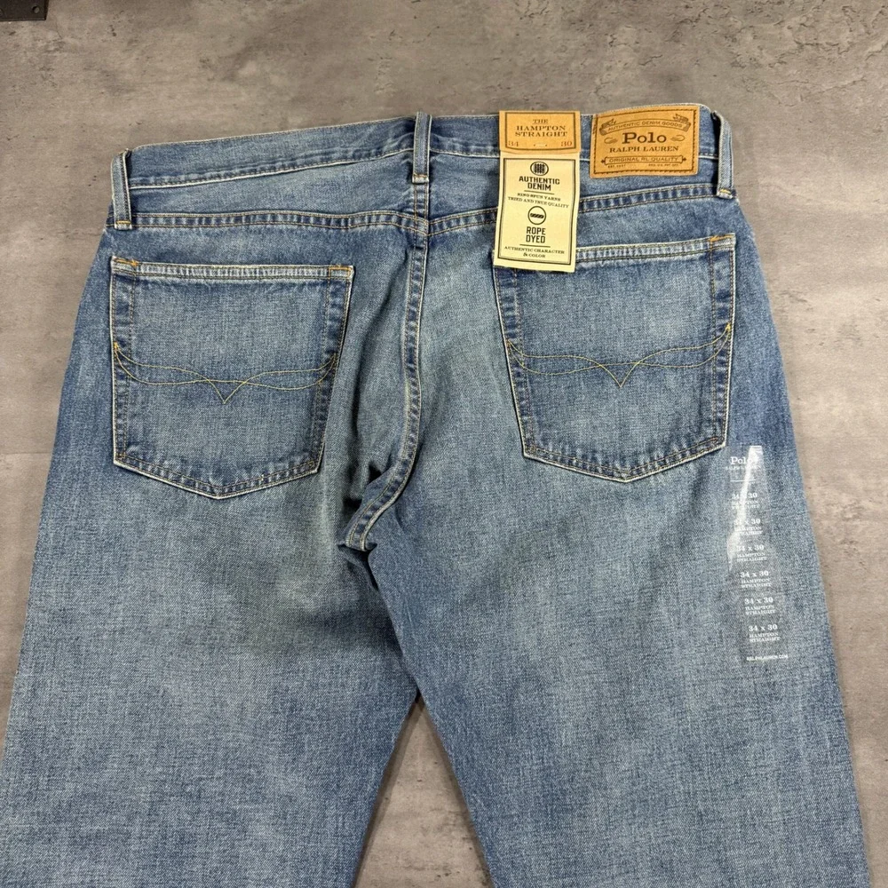 Polo Ralph Lauren RL Jeans Mens 34x30 Hampton Straight Leg Blue Denim NEW $125